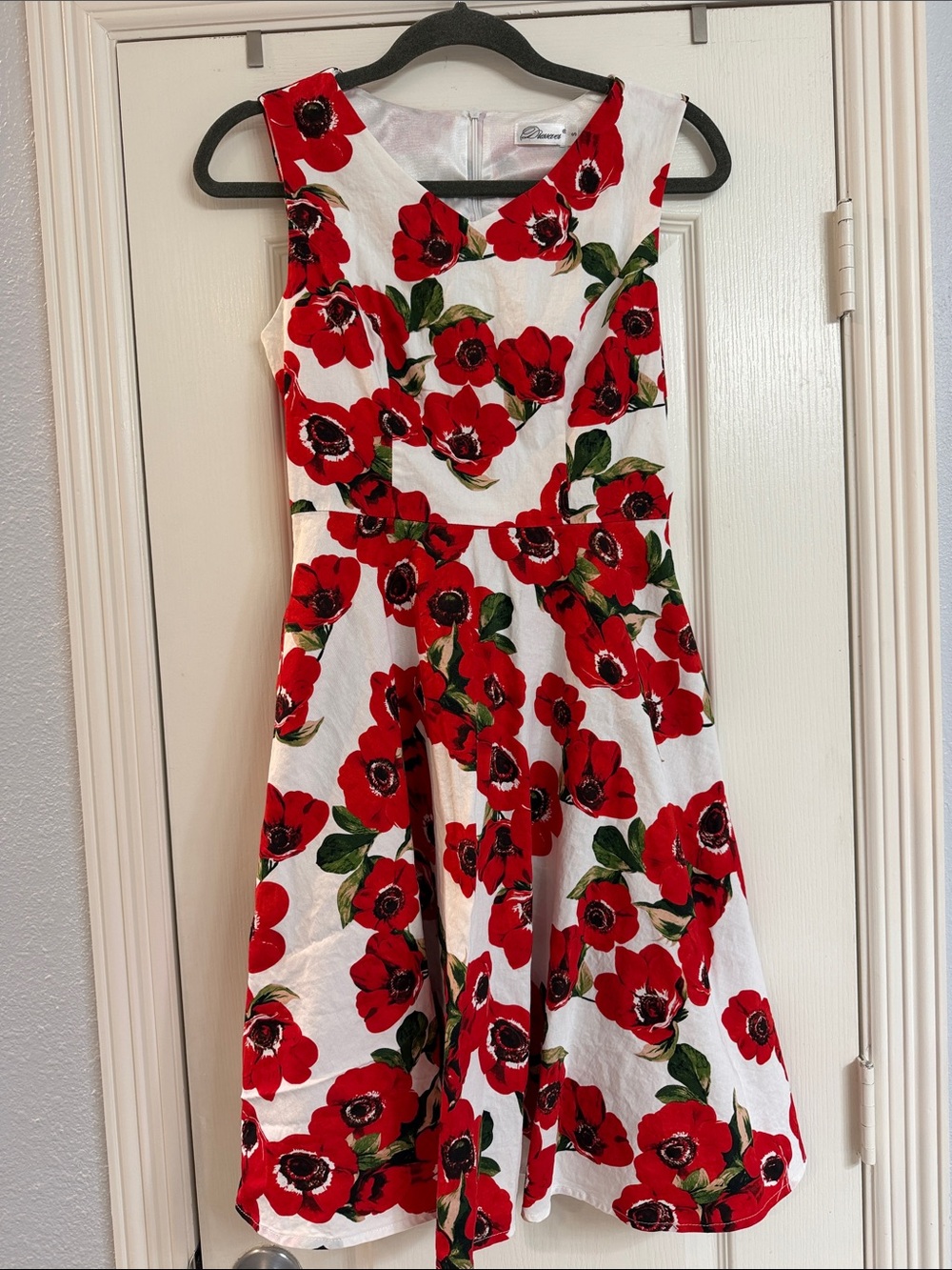 Designer inspired Sleeveless Red Floral Midi Dress